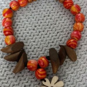 Orange and brown wooden bead bracelet